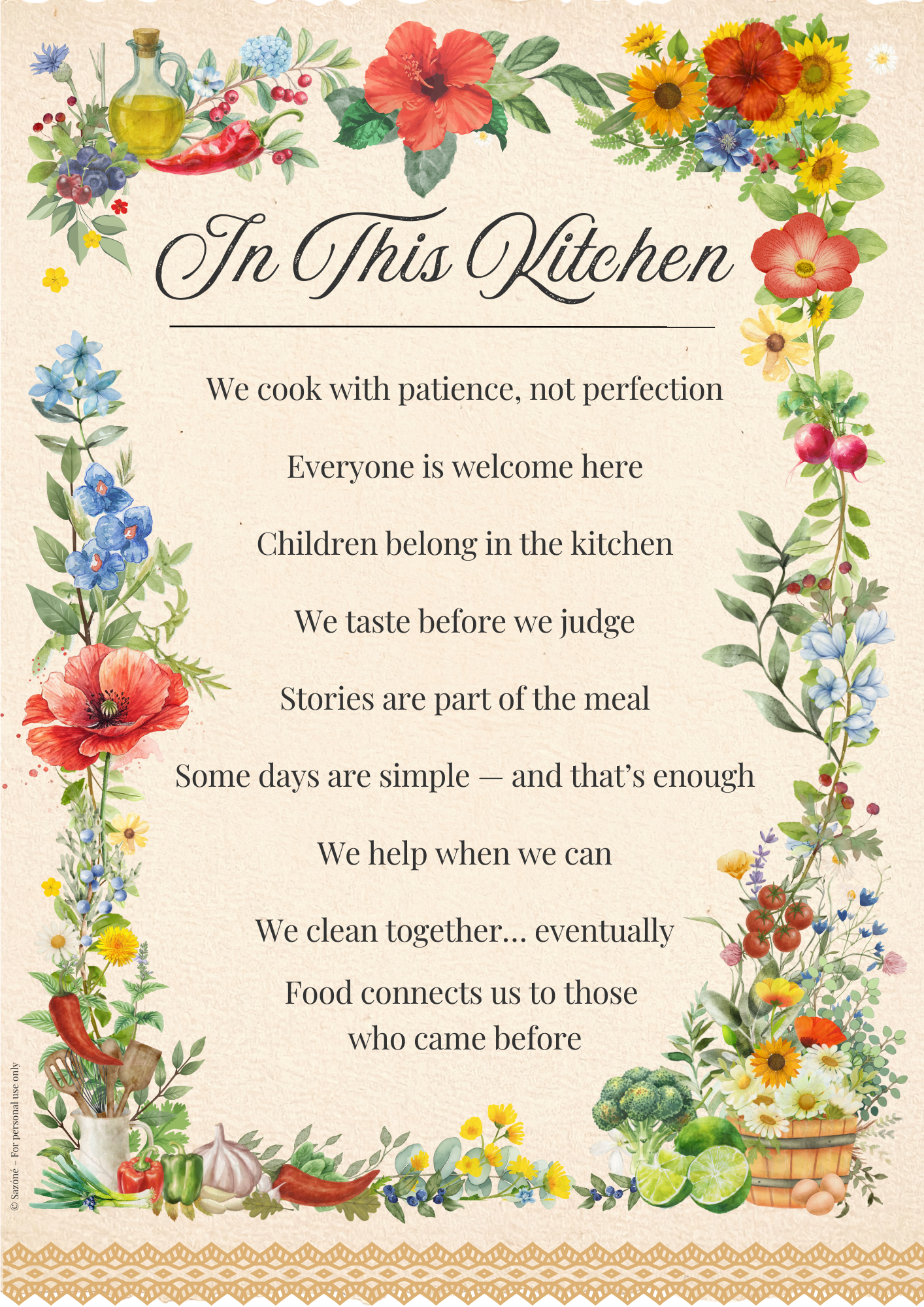 In This Kitchen — A Family Rules Poster (English)