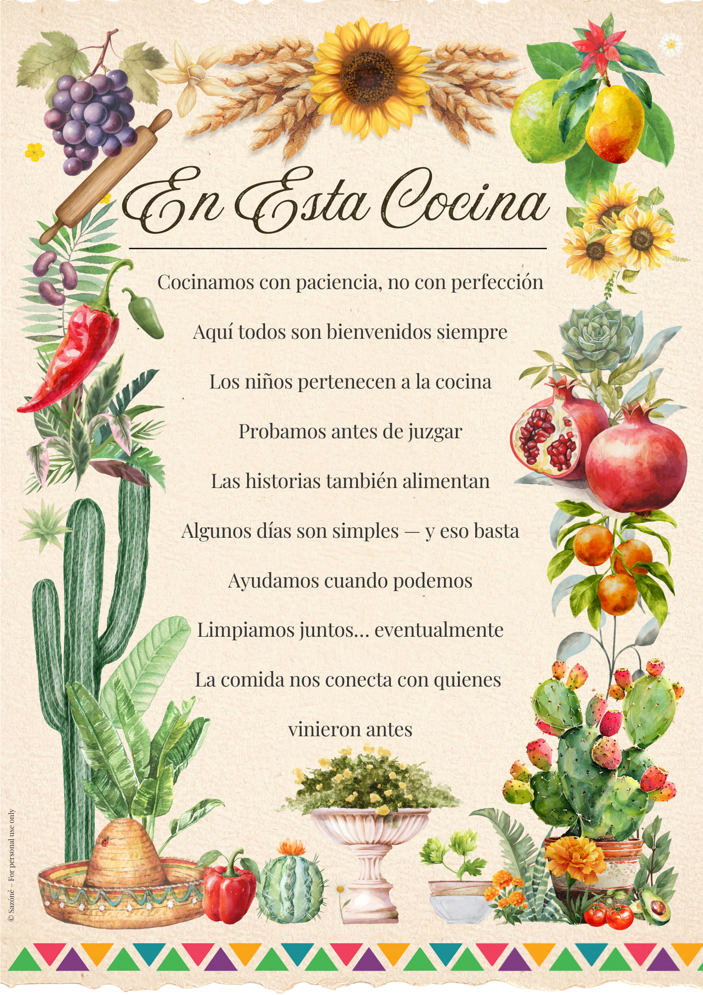 En Esta Cocina — A Family Rules Poster (Spanish)